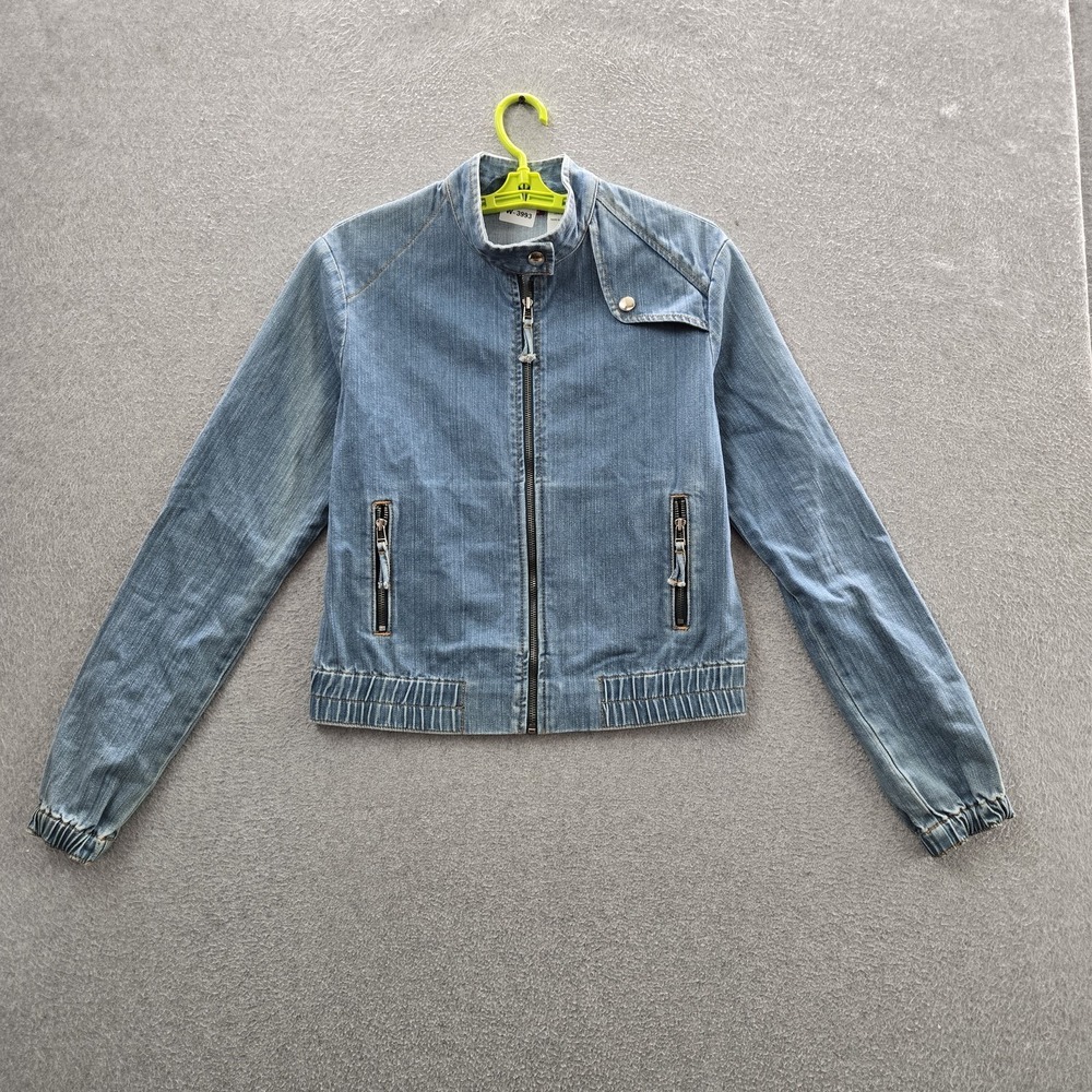 VINTAGE Levi's Women Jacket M Blue Denim Zipper Long Sleeve Logo